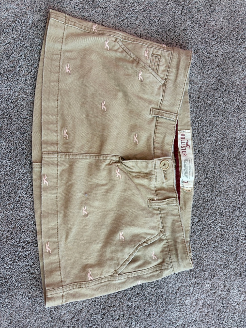 Hollister Beige Mini Skirt with Pink Embroidered Logo